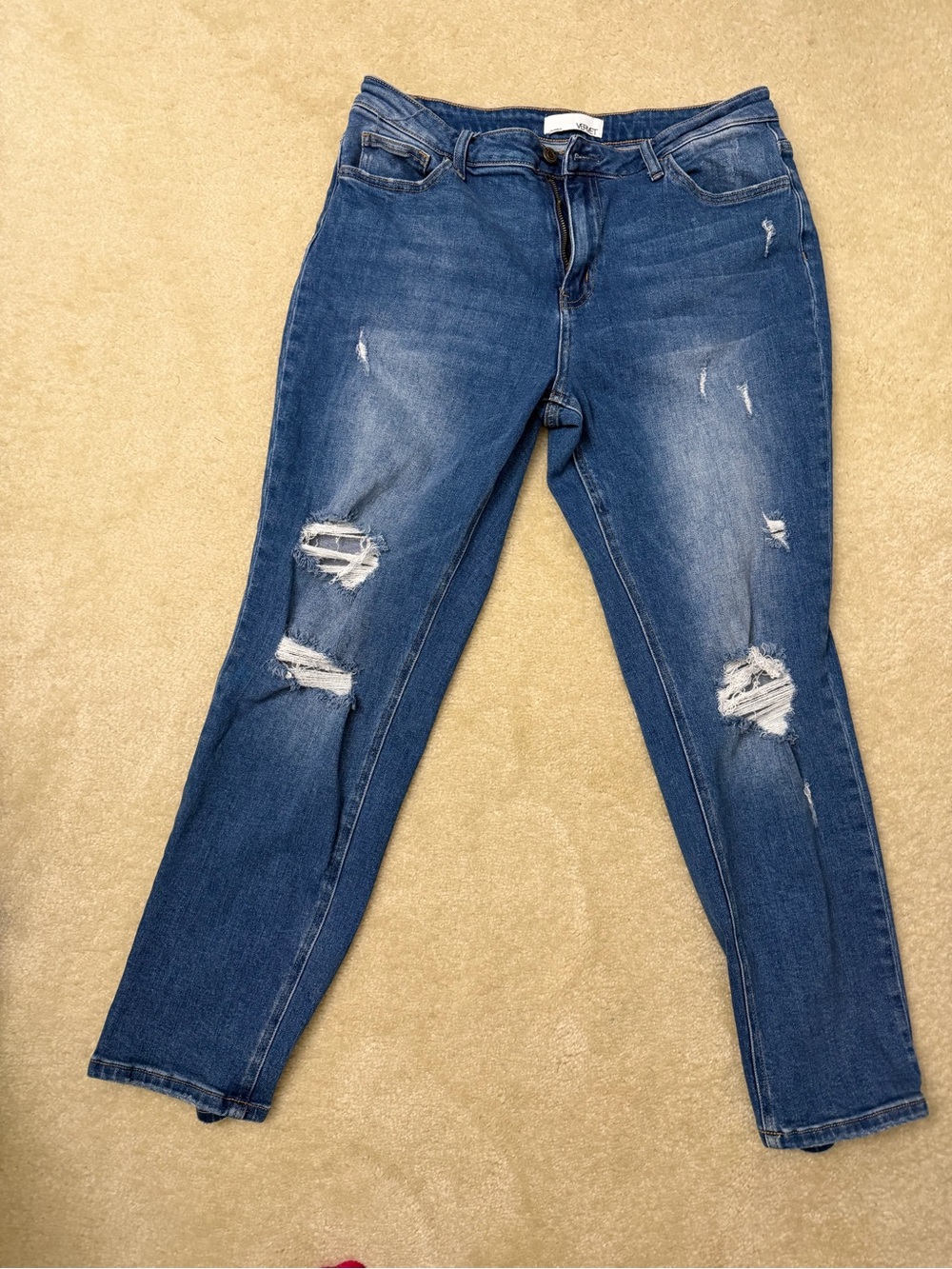Ripped Mid-Blue Skinny Jeans - Unknown Brand